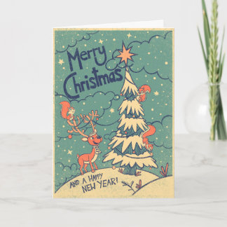 Snow and Stars - Retro style Christmas Card