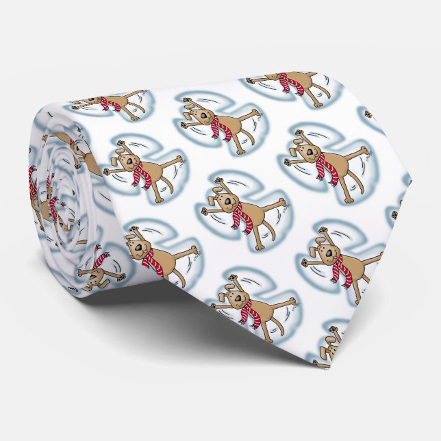 Snow Angel Dog Cute Christmas Holiday Funny Neck Tie (Rolled)