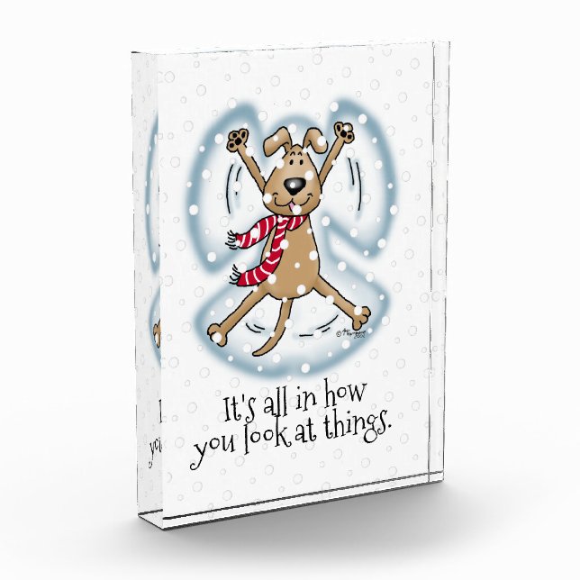 Snow Angel Dog Fun Cute Christmas Holiday Funny Acrylic Award (Left)
