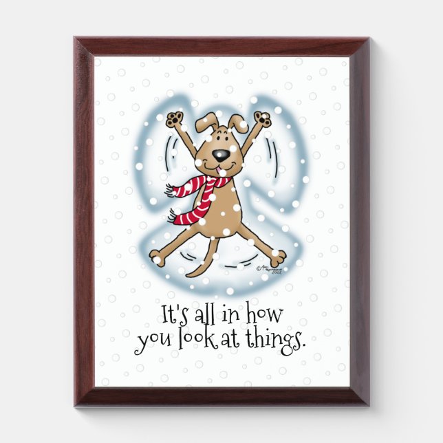 Snow Angel Dog Fun Cute Christmas Holiday Funny Award Plaque (Vertical)