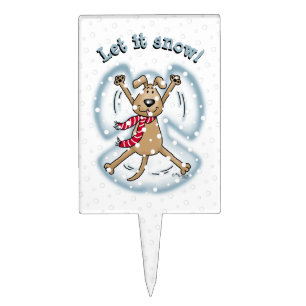 Snow Angel Dog Fun Cute Christmas Holiday Funny Cake Topper