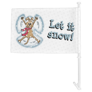Snow Angel Dog Fun Cute Christmas Holiday Funny Car Flag