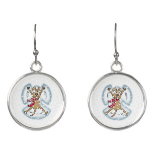 Snow Angel Dog Fun Cute Christmas Holiday Funny Earrings