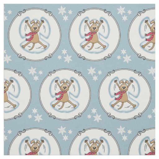 Snow Angel Dog Fun Cute Christmas Holiday Funny Fabric