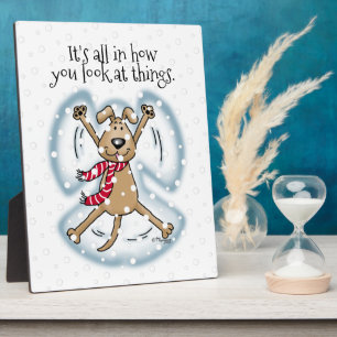 Snow Angel Dog Fun Cute Christmas Holiday Funny Plaque