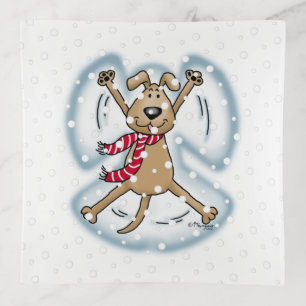 Snow Angel Dog Fun Cute Christmas Holiday Funny Trinket Tray