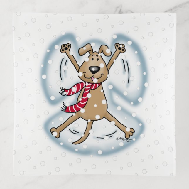 Snow Angel Dog Fun Cute Christmas Holiday Funny Trinket Tray (Front)
