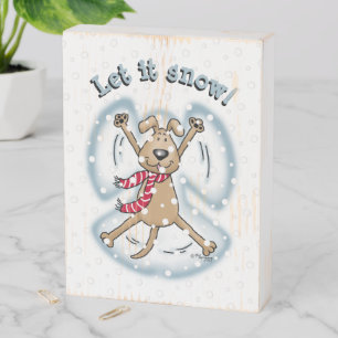 Snow Angel Dog Fun Cute Christmas Holiday Funny Wooden Box Sign