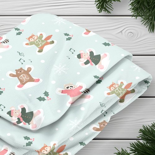 Snow Angel Woodland Forest Animals Monogram Baby Blanket