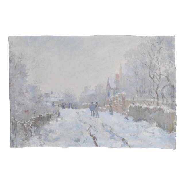 Snow at Argenteuil (by Claude Monet) Pillow Case (Front)