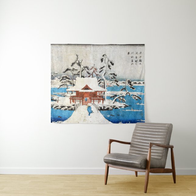 Snow at Benzaiten Shrine in Inokashira Pond ukiyo Tapestry (In Situ (Horizontal))