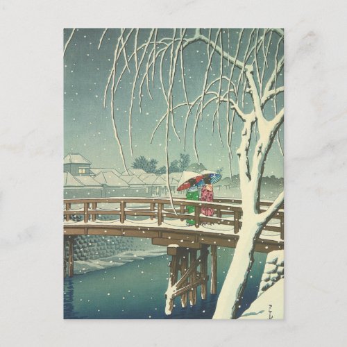 Snow At Edo River Hasui Kawase Winter Art Scenery Postcard