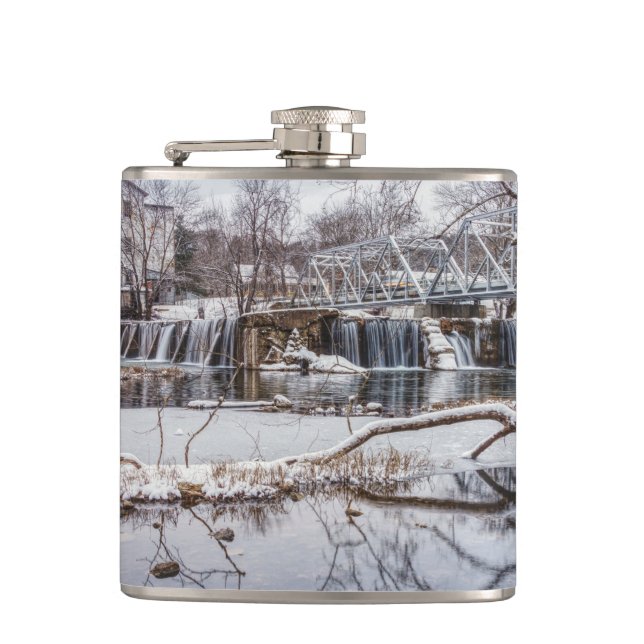 Snow At Finley Dam Flask (Front)