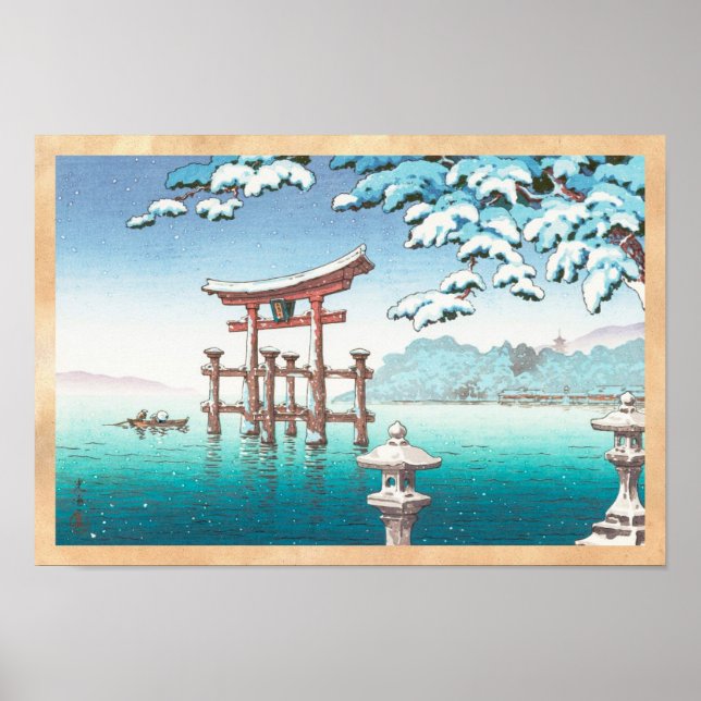 Snow at Miyajima hanga winter scenery watererscape Poster (Front)