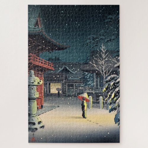 Snow at Nezu Shrine by Tsuchiya Koitsu Jigsaw Puzzle