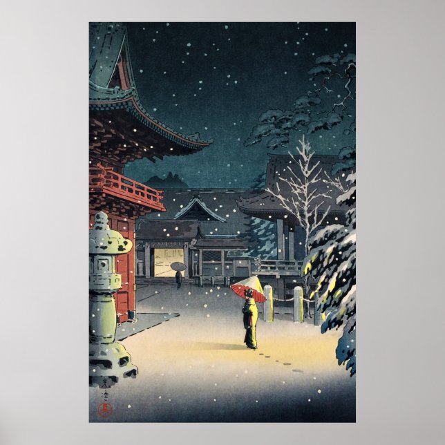 Snow at Nezu Shrine by Tsuchiya Koitsu Poster (Front)