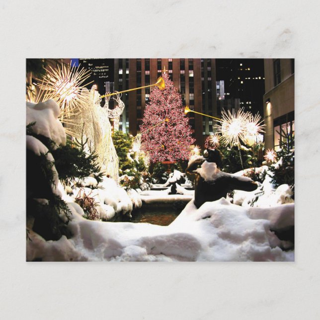 Snow at Rockefeller Center Christmas Tree Postcard (Front)