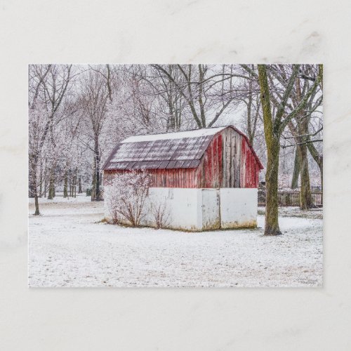 Snow At The Red Barn Blank Post Card