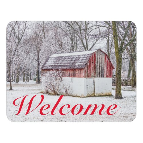 Snow At The Red Barn Welcome Door Sign