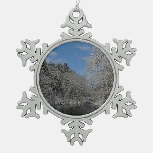 Snow at the Vanderbilt Grounds Snowflake Pewter Christmas Ornament