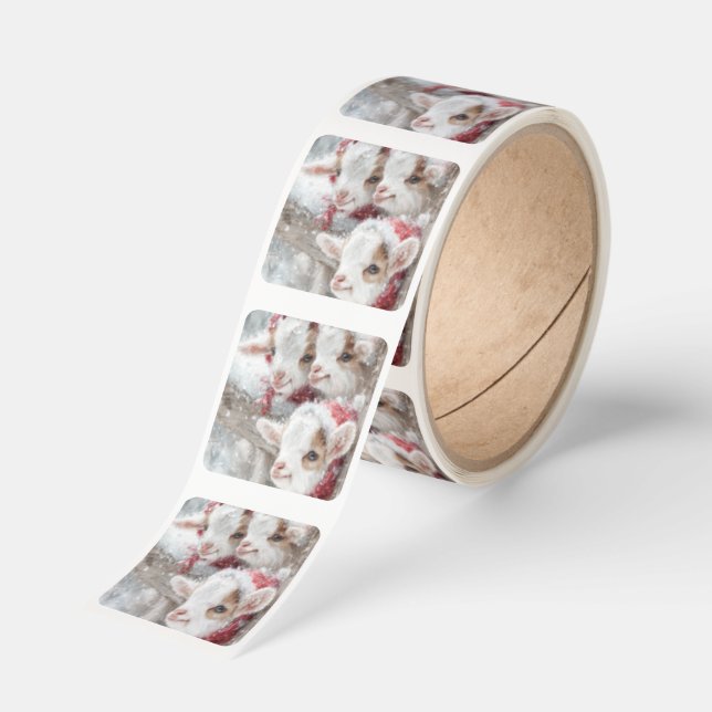 Snow Babies - Christmas Baby Goats 11 Square Sticker (Roll)