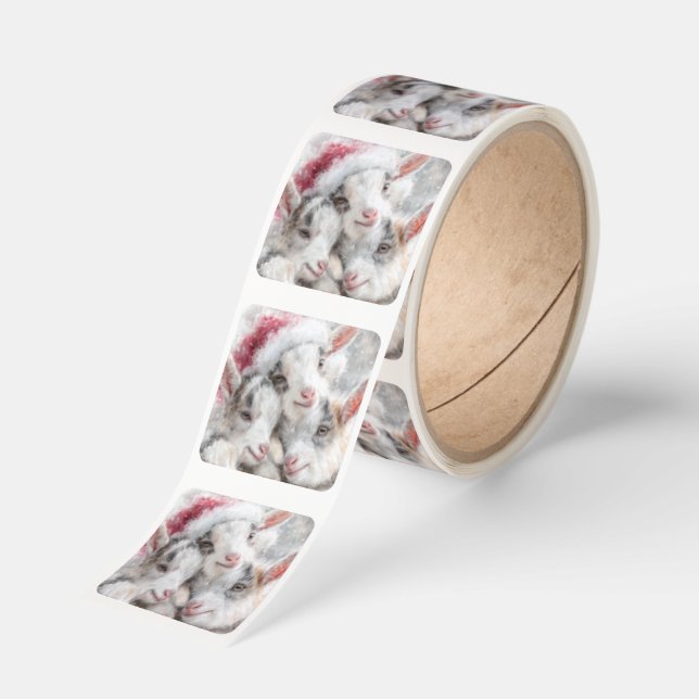 Snow Babies - Christmas Baby Goats 1 Square Sticker (Roll)