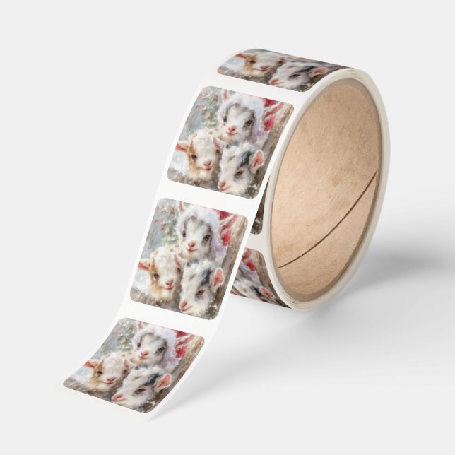 Snow Babies - Christmas Baby Goats 7 Square Sticker (Roll)