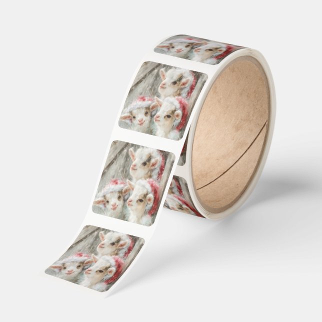 Snow Babies - Christmas Baby Goats 8 Square Sticker (Roll)