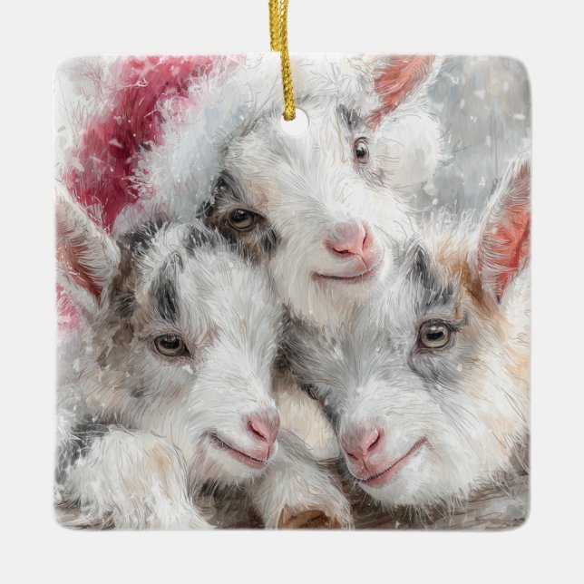 Snow Babies Christmas Goats 1 - YOUR PHOTO Ceramic Ornament (Front)