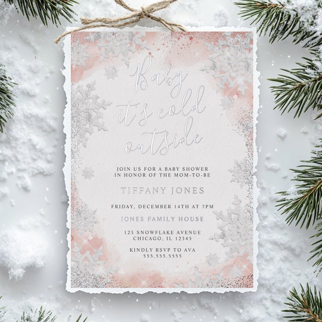 Snow Baby it's cold outside Baby shower  Foil Invitation (Creator Uploaded)