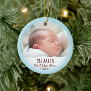 Snow Baby's First Christmas Photo Ceramic Ornament