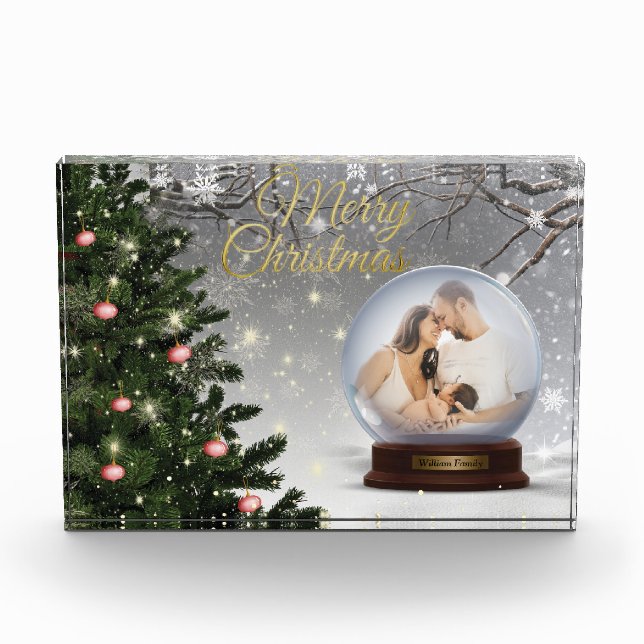 Snow Ball Monogram Name Family Acrylic Award (Front)