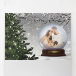 Snow Ball Monogram Name Family Tri-Fold Holiday Card