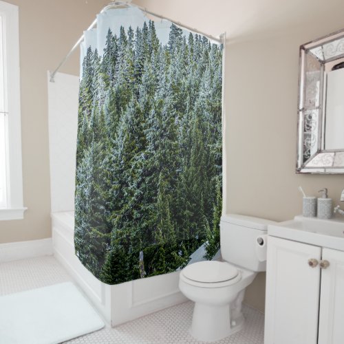 Snow Bank Woodlands  Pine Tree Forest Shower Curtain