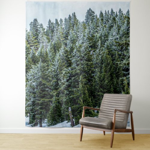Snow Bank Woodlands  Pine Tree Forest Tapestry