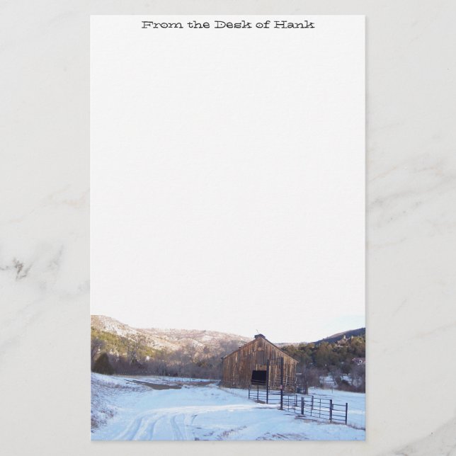 Snow, Barn & Mountains Stationery (Front)