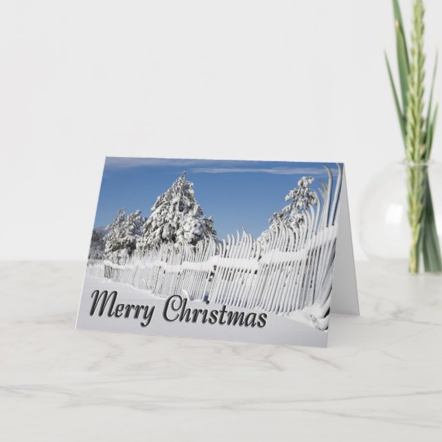 Snow Battered Ski Fence Photo Custom  Holiday Card (Front)