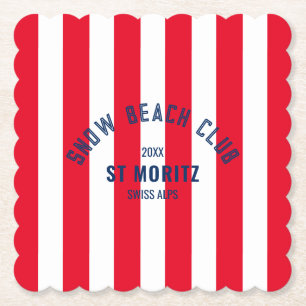 Snow Beach Club Red Cabana Stripe Destination Paper Coaster