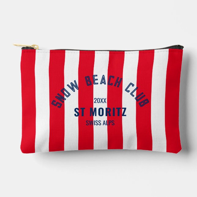 Snow Beach Club Red Cabana Stripe Winter Accessory Pouch (Front)