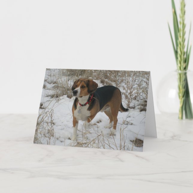 Snow Beagle Winter Greeting Card - Hunting Hound (Front)