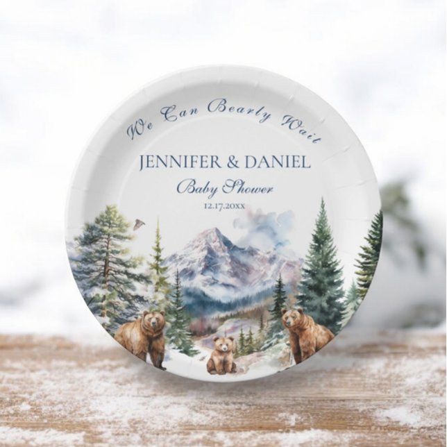 Snow Bear Adventure Mountain Winter Baby Shower Paper Plates (Creator Uploaded)