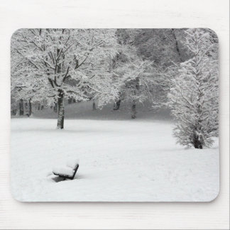 Snow bench and trees mouse pad