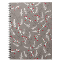 Snow Berries Spiral Notebook Journal in Warm Gray