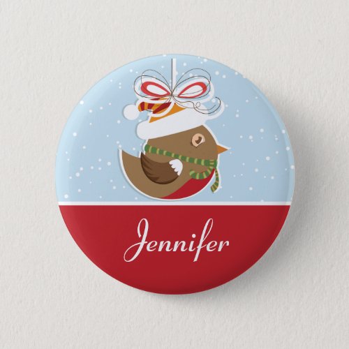 Snow Bird Christmas Party Name Badge  Name Tags Pinback Button