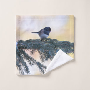 Snow Bird in an Evergreen Tree on a Bath Towel Set