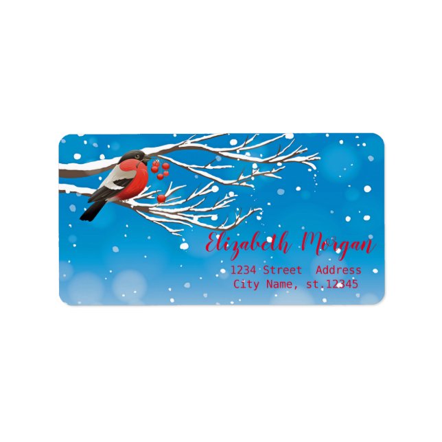 Snow, Bird, Red Berries, Tree Branch Label (Front)