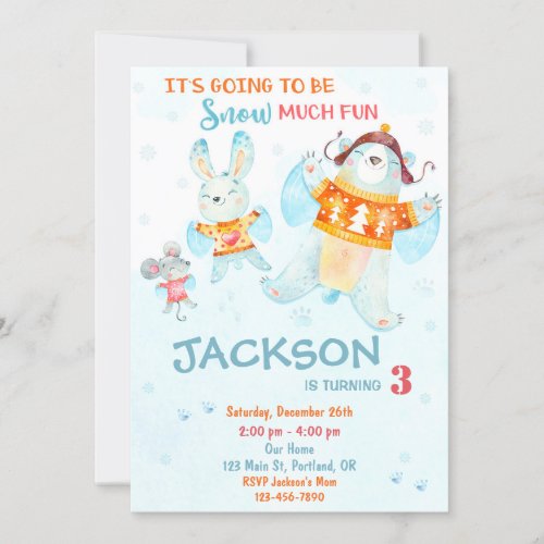 Snow birthday invitation Winter party invitation