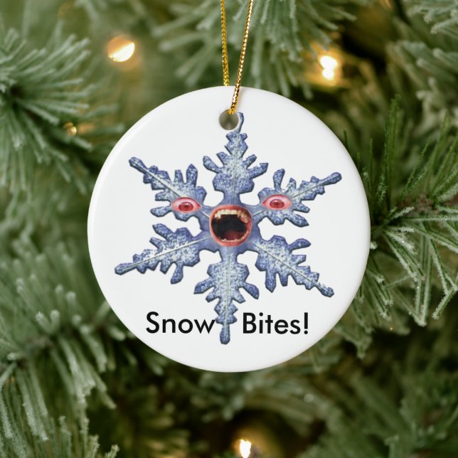Snow Bites! Snowflake Zombie Funny Christmas Ceramic Ornament (Tree)
