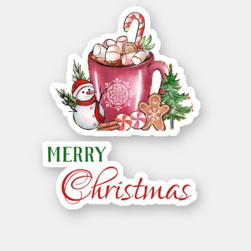 Snow Blue Cute Cup Merry Christmas Happy Holidays  Sticker