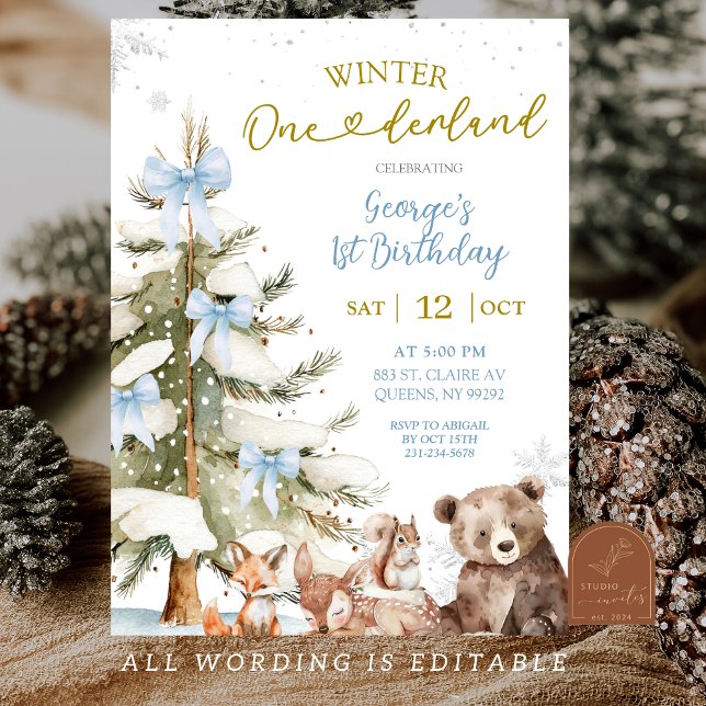 Snow Blue Winter Onederland First Birthday Invitation (Creator Uploaded)